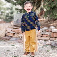 RuffleButts - Navy & Honey Stripe Henley Tee