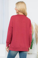 Perfect Peach - YMT20011V-LONG SLEEVE FRENCH TERRY TOP WITH KANGAROO POCKET: M / Marsala