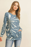 Perfect Peach - PPT2093-KANGAROO POCKET TIE DYE LONG SLEEVE TOP: L / TEAL