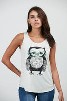 SM WARDROBE - Owl with The Glasses Tank Top: WHITE / 2L