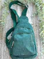 Harris Girls & Co. - "The Corey" Dark Green Corduroy Sling Bag