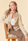 Doe and Rae - RUCHED BOTTOM CROP JACKET WITH DOUBLE POCKET - 10557J: L / LT. KHAKI