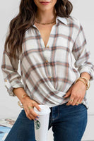 Blu Pepper - PLAID BUTTONED WRAP WOVEN TOP: IVORY MULTI