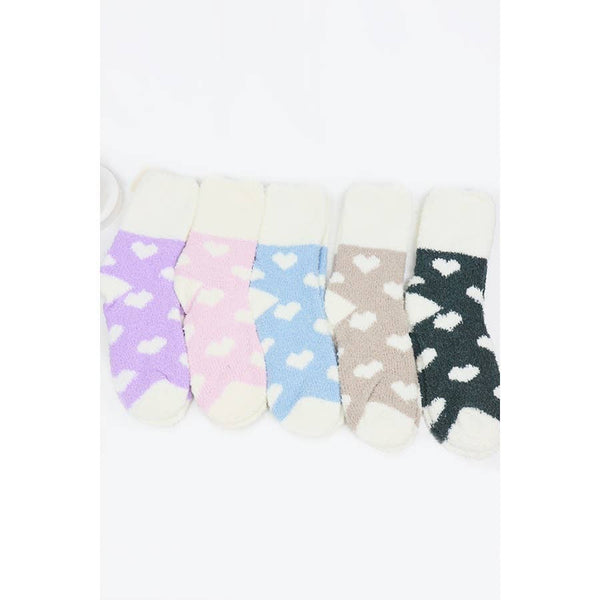 Love and Repeat - Heart Print Plush Socks: MIX COLOR / ONE