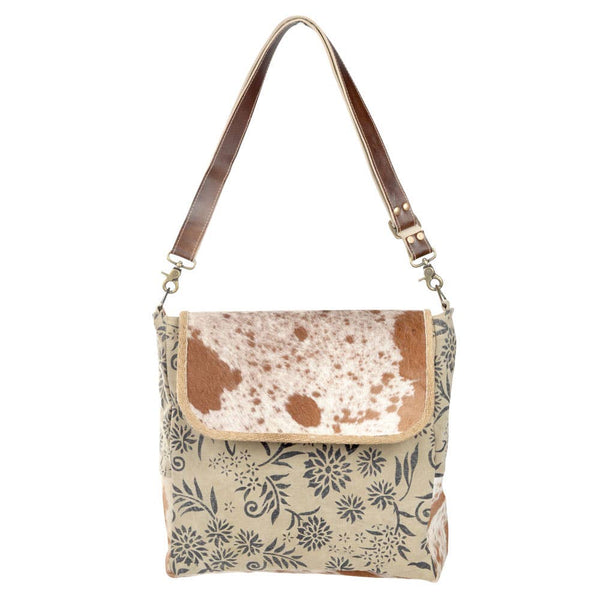 Clea Ray Canvas Bags & Clothing - Flower Shoulder Bag With Cowhide Flap