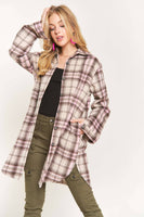 ADORA LA - CEJ2587A - BUTTON DOWN PLAID SHACKET: M / PINK