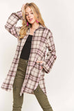 ADORA LA - CEJ2587A - BUTTON DOWN PLAID SHACKET: S / PINK