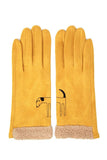 Suede Dog Embroidery with Boucle Gloves: Mustard