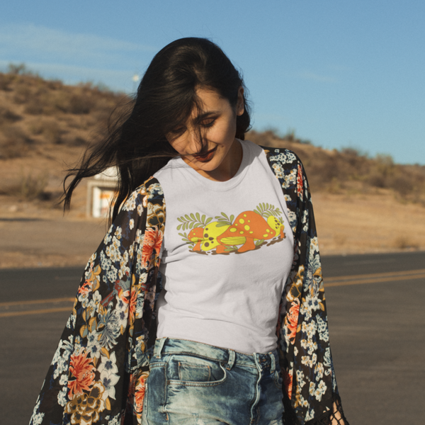 Sage and Virgo - Bright merry shrooms, vintage mushroom tee