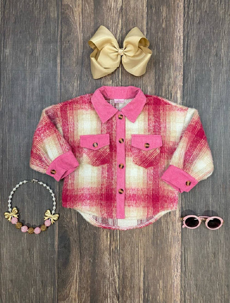 The Hair Bow Company - Mommy & Me Hot Pink Plaid Flannel Shacket - Girls