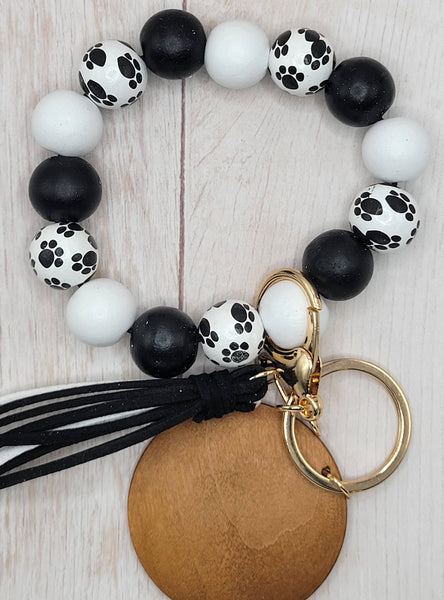 Paw Print Wood Bead Keychain Wristlet