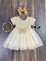 The Hair Bow Company - Sparkly Ivory Chiffon Fancy Dress