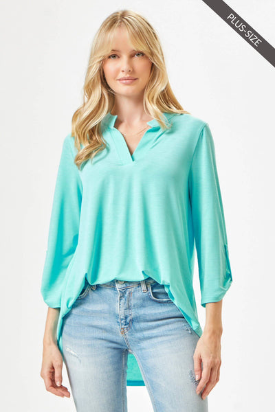 Dear Scarlett - PLUS SIZE Lizzy 3/4 Wrinkle Free Top: 3X / Neon Blue