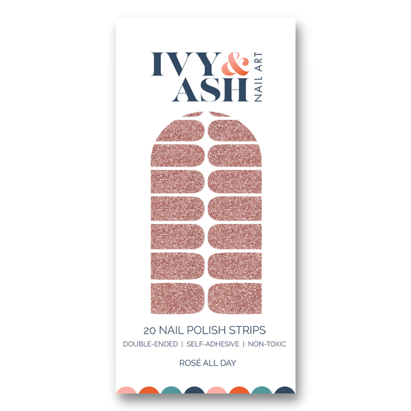 Ivy & Ash - Rosé All Day | Rose Gold Glitter At Home Mani Nail Wrap