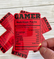 Graceful Darkness, LLC - Gamer Nutritional Facts, Vinyl Sticker