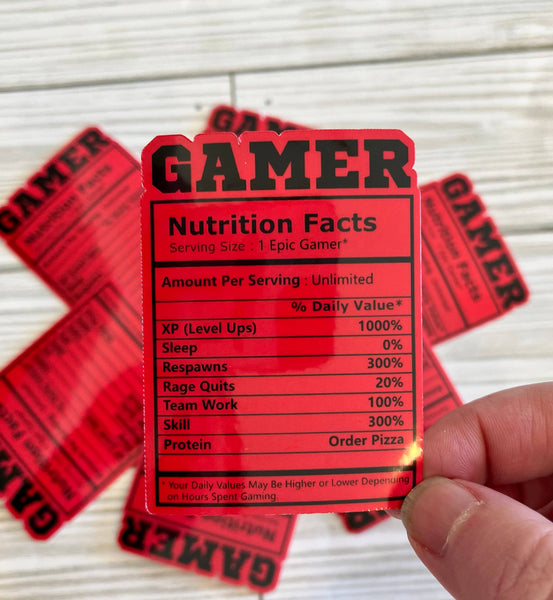 Graceful Darkness, LLC - Gamer Nutritional Facts, Vinyl Sticker