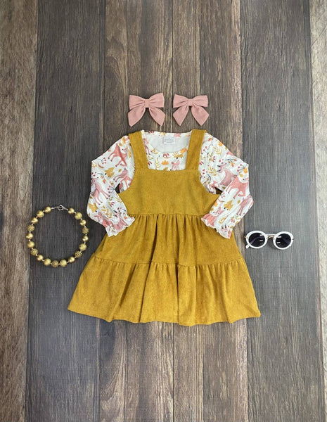 The Hair Bow Company - Sweet Deer & Mustard Overall Dress