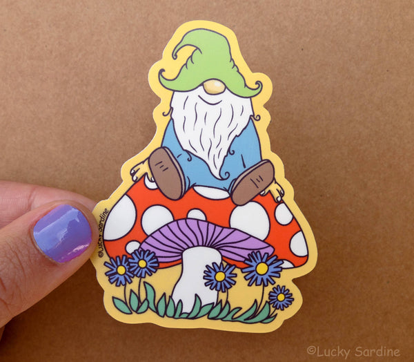 Lucky Sardine - Gnome and Mushroom Vinyl Sticker