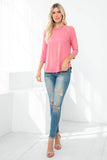 Perfect Peach - YMT20073V-3/4 SLEEVE ROUND HEM SOLID TOP: L / Mauve Dusty