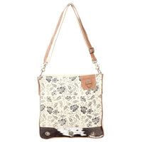 Clea Ray Canvas Bags & Clothing - Cream Shoulder Bag With Cowhide Trim And Flowers