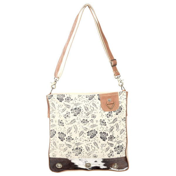 Clea Ray Canvas Bags & Clothing - Cream Shoulder Bag With Cowhide Trim And Flowers