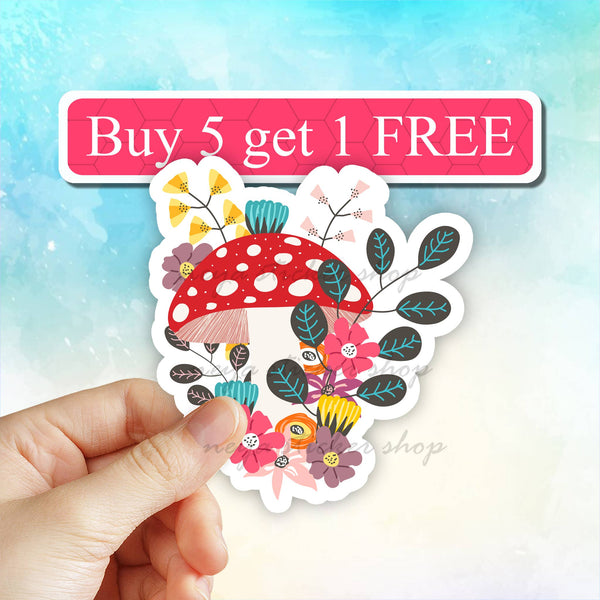 Neya Sticker Shop - Floral Mushroom sticker, vinyl decal, Flower, nature sticker