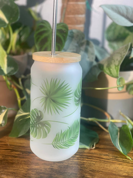 The Potted Oasis - Plant Leaves Glass Tumbler