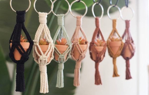 Gemini Rain - Mini Macrame Plant Hanger | Macrame Car Charm