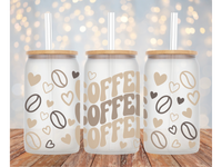 The Potted Oasis - Coffee Bean & Hearts Frosted Glass Tumbler