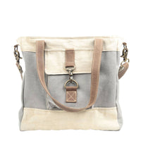 Clea Ray Canvas Bags & Clothing - Grey And Cream Mixed Fabric Canvas Crossbody Bag