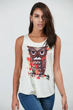 SM WARDROBE - Colorful Owl On The Branch Tank Top: White / 2L