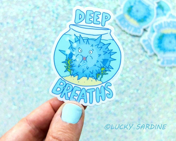 Lucky Sardine - Puffer Fish Funny Deep Breaths Fish Bowl Vinyl Sticker