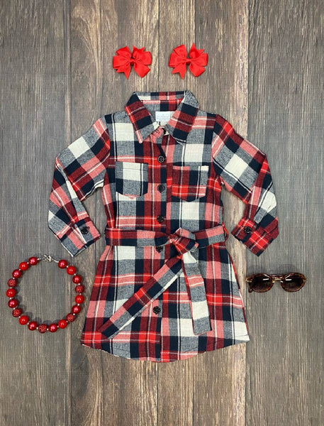 The Hair Bow Company - Family Red & Black Plaid Flannel Dress - Girls