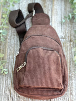 Harris Girls & Co. - "The Corey" Coffee Corduroy Sling Bag