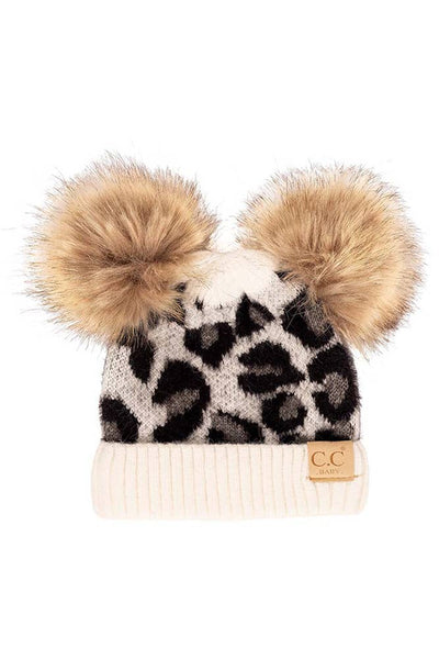 Hana - C.C Leopard Double Pom Beanie Hat for Baby