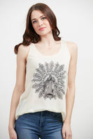 SM WARDROBE - BLACK & WHITE PEACOCK TANK TOP: M