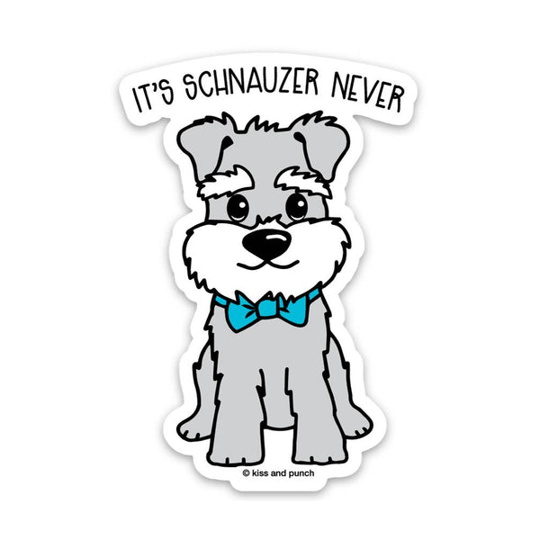 Kiss and Punch - 3 Inch Schnauzer Never Dog Pun Vinyl Sticker