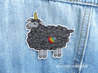 Lucky Sardine - Black Sheep, Unicorn Rainbow Embroidered Patch