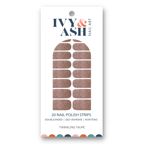 Ivy & Ash - Twinkling Taupe | Neutral Sparkling Glitter Nail Polish Wrap