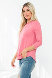 Perfect Peach - YMT20073V-3/4 SLEEVE ROUND HEM SOLID TOP: XL / Mauve Dusty