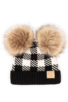 Hana - C.C Buffalo Check Baby Beanie With Natural Pom