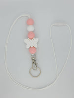 Kendra's Designs - Butterfly White & Pink Beaded Lanyard | Teacher Lanyard