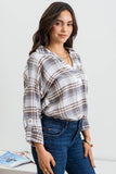 Blu Pepper - COLLARED PLAID SPLIT NECK TOP: DUSTY GREEN MULTI