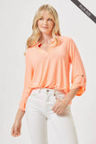 Dear Scarlett - PLUS SIZE Lizzy 3/4 Wrinkle Free Top: 2X / Neon Orange