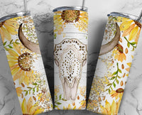 Southern Backroad Tees LLC - Sunflower Bull skull tumbler