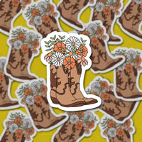 Sage and Virgo - Floral Cowgirl Boots, Vinyl Sticker