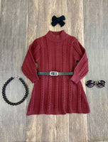 The Hair Bow Company - Burgundy Cable Knit Sweater Dress with Belt-Girls