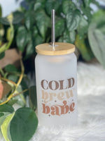 The Potted Oasis - Cold Brew Babe Frosted Glass Tumbler