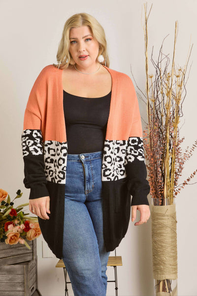 ADORA LA - CESW2521X - PLUS SIZE SOLID AND LEOPARD CARDIGAN