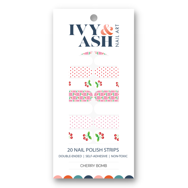 Ivy & Ash - Cherry Bomb | Retro Cherry Print Pink Check Nail Wrap Set